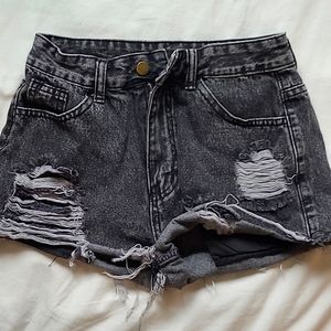 Shein High Waisted Black Jeans shorts ripped look.